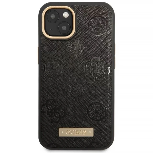 Чехол Guess Peony Logo Plate для iPhone 13 Black with MagSafe (GUHMP13MSAPSTK)