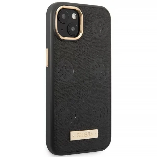 Чехол Guess Peony Logo Plate для iPhone 13 Black with MagSafe (GUHMP13MSAPSTK)