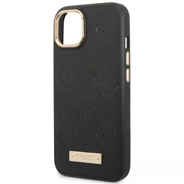 Чехол Guess Peony Logo Plate для iPhone 13 Black with MagSafe (GUHMP13MSAPSTK)