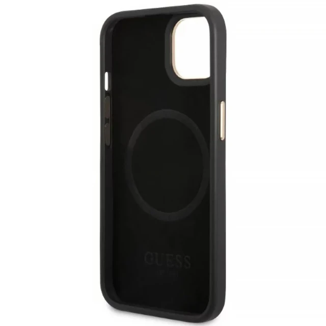 Чехол Guess Peony Logo Plate для iPhone 13 Black with MagSafe (GUHMP13MSAPSTK)