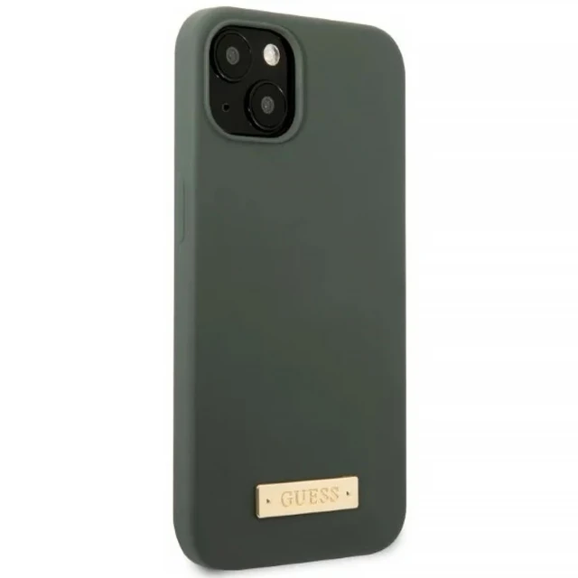 Чохол Guess Silicone Logo Plate для iPhone 13 Khaki with MagSafe (GUHMP13MSBPLA)