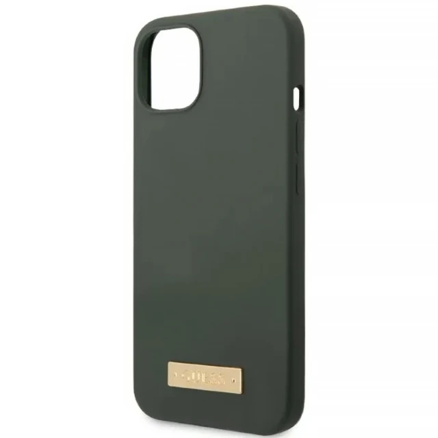 Чохол Guess Silicone Logo Plate для iPhone 13 Khaki with MagSafe (GUHMP13MSBPLA)
