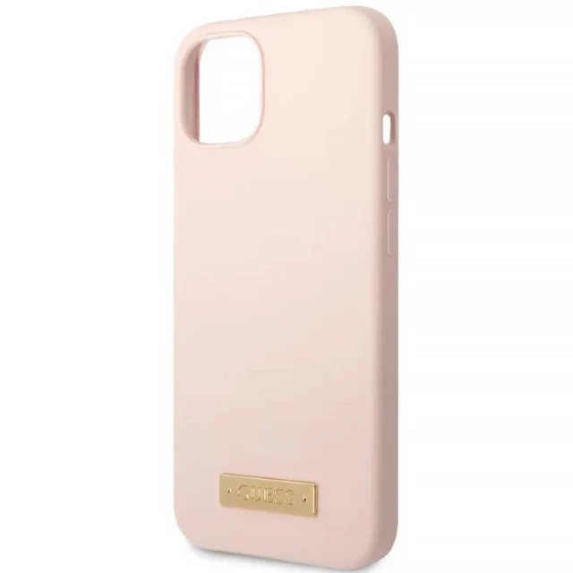 Чехол Guess Silicone Logo Plate для iPhone 13 Pink with MagSafe (GUHMP13MSBPLP)