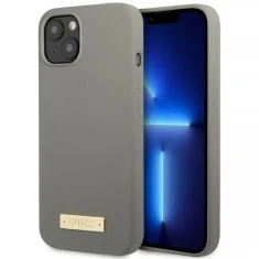 Чохол Guess Silicone Logo Plate для iPhone 13 Grey with MagSafe (GUHMP13MSPLG)