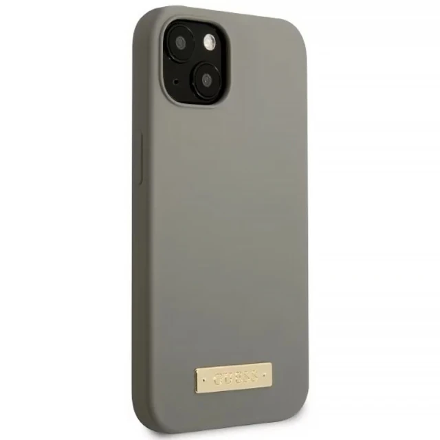 Чохол Guess Silicone Logo Plate для iPhone 13 Grey with MagSafe (GUHMP13MSPLG)