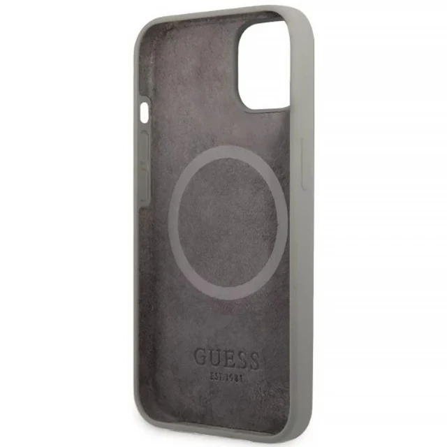 Чохол Guess Silicone Logo Plate для iPhone 13 Grey with MagSafe (GUHMP13MSPLG)