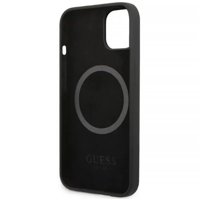 Чохол Guess Silicone Logo Plate для iPhone 13 Black with MagSafe (GUHMP13MSPLK)