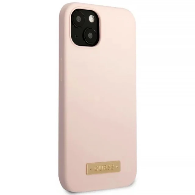 Чохол Guess Silicone Logo Plate для iPhone 13 mini Pink with MagSafe (GUHMP13SSBPLP)