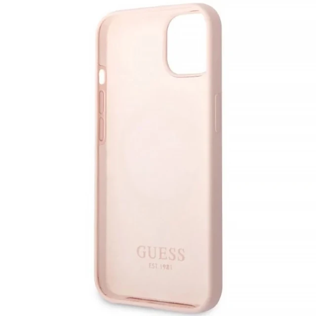 Чохол Guess Silicone Logo Plate для iPhone 13 mini Pink with MagSafe (GUHMP13SSBPLP)