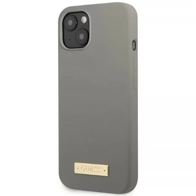 Чохол Guess Silicone Logo Plate для iPhone 13 mini Grey with MagSafe (GUHMP13SSPLG)