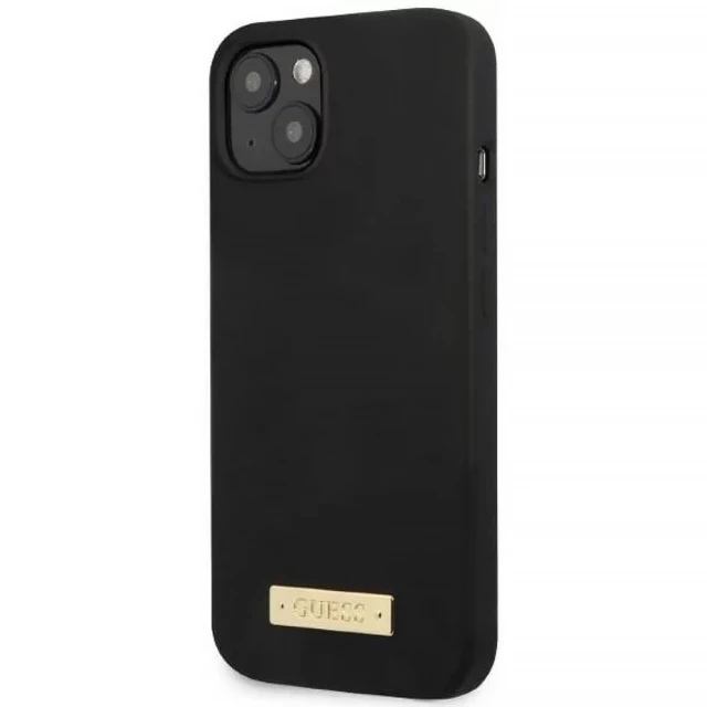 Чохол Guess Silicone Logo Plate для iPhone 13 mini Black with MagSafe (GUHMP13SSPLK)