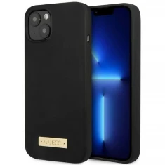 Чехол Guess Silicone Logo Plate для iPhone 13 mini Black with MagSafe (GUHMP13SSPLK)