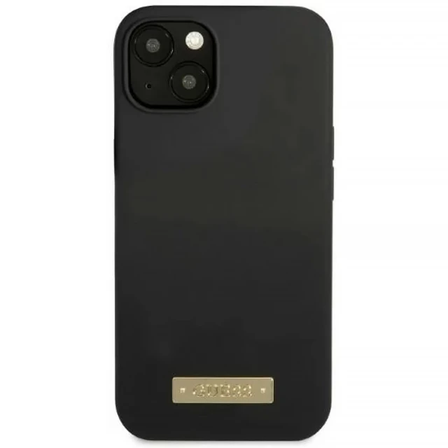 Чохол Guess Silicone Logo Plate для iPhone 13 mini Black with MagSafe (GUHMP13SSPLK)