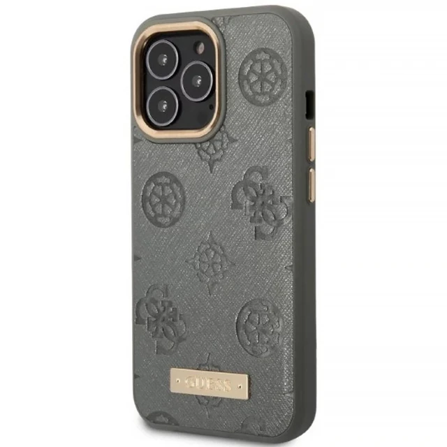 Чохол Guess Peony Logo Plate для iPhone 13 Pro Max Grey with MagSafe (GUHMP13XSAPSTG)