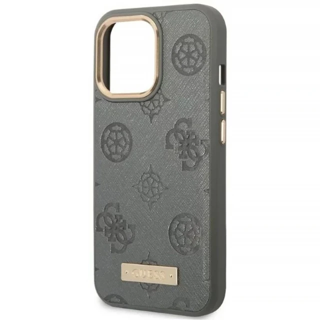 Чохол Guess Peony Logo Plate для iPhone 13 Pro Max Grey with MagSafe (GUHMP13XSAPSTG)
