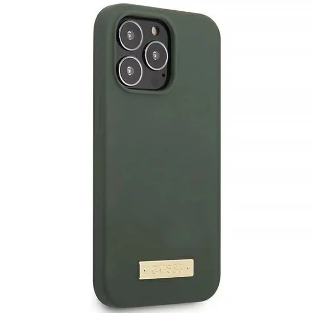 Чохол Guess Silicone Logo Plate для iPhone 13 Pro Max Khaki with MagSafe (GUHMP13XSPLA)