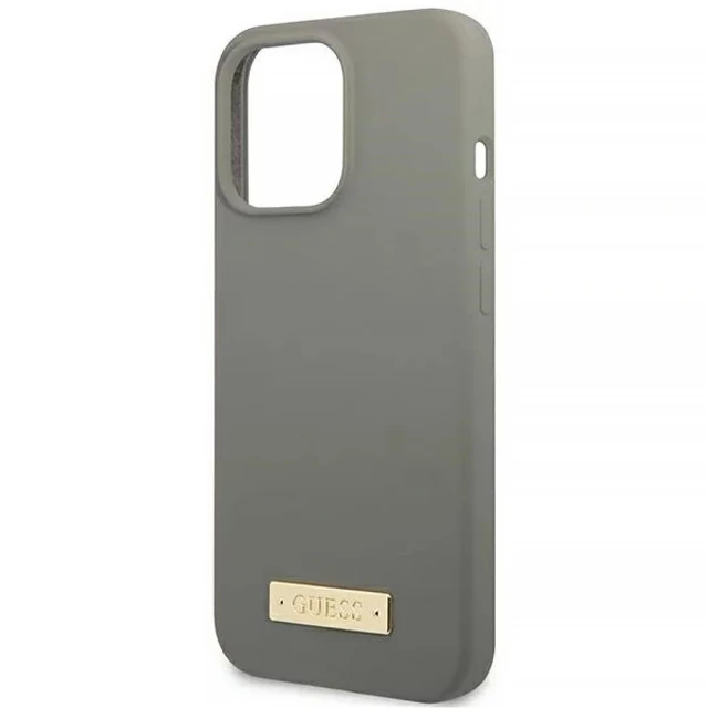 Чохол Guess Silicone Logo Plate для iPhone 13 Pro Max Grey with MagSafe (GUHMP13XSPLG)