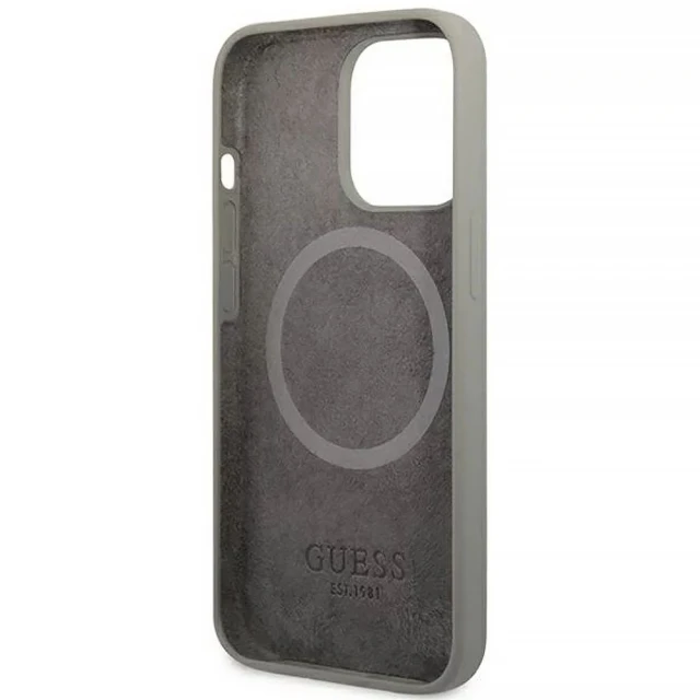 Чохол Guess Silicone Logo Plate для iPhone 13 Pro Max Grey with MagSafe (GUHMP13XSPLG)