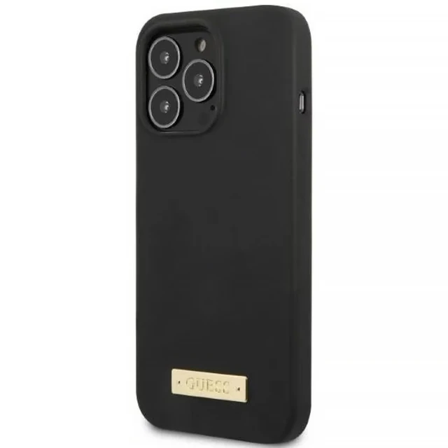 Чохол Guess Silicone Logo Plate для iPhone 13 Pro Max Black with MagSafe (GUHMP13XSPLK)