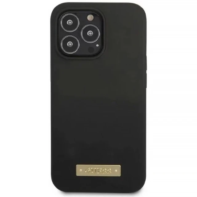 Чохол Guess Silicone Logo Plate для iPhone 13 Pro Max Black with MagSafe (GUHMP13XSPLK)