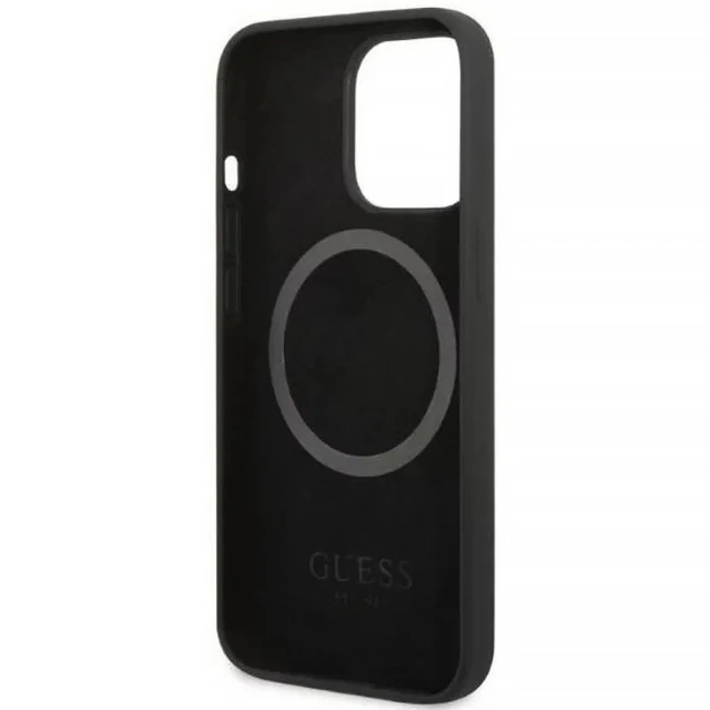 Чохол Guess Silicone Logo Plate для iPhone 13 Pro Max Black with MagSafe (GUHMP13XSPLK)