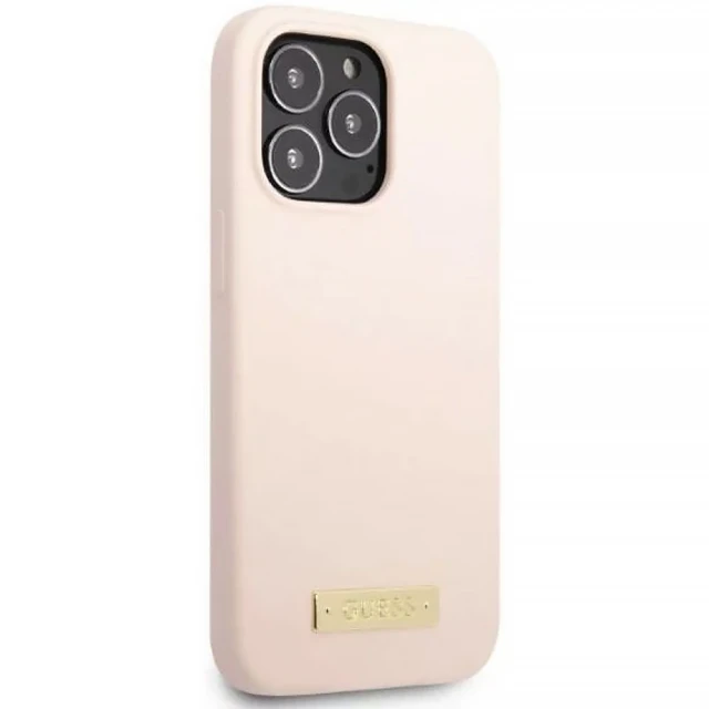 Чохол Guess Silicone Logo Plate для iPhone 13 Pro Max Pink with MagSafe (GUHMP13XSPLP)