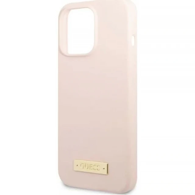 Чохол Guess Silicone Logo Plate для iPhone 13 Pro Max Pink with MagSafe (GUHMP13XSPLP)