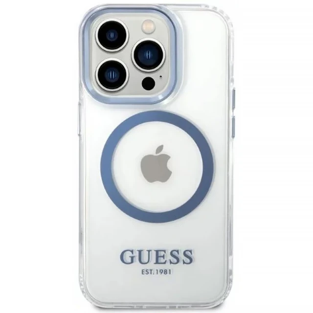 Чохол Guess Metal Outline для iPhone 14 Pro Blue with MagSafe (GUHMP14LHTRMB)