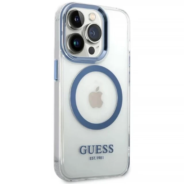Чохол Guess Metal Outline для iPhone 14 Pro Blue with MagSafe (GUHMP14LHTRMB)