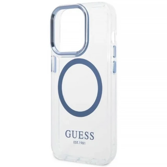 Чохол Guess Metal Outline для iPhone 14 Pro Blue with MagSafe (GUHMP14LHTRMB)