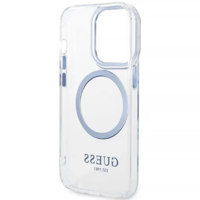 Чохол Guess Metal Outline для iPhone 14 Pro Blue with MagSafe (GUHMP14LHTRMB)