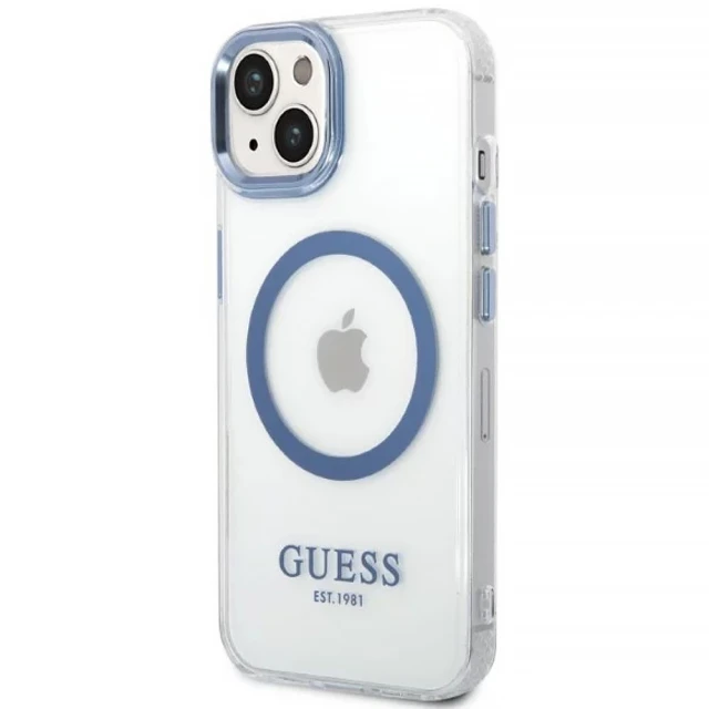 Чехол Guess Metal Outline для iPhone 14 Plus Blue with MagSafe (GUHMP14MHTRMB)