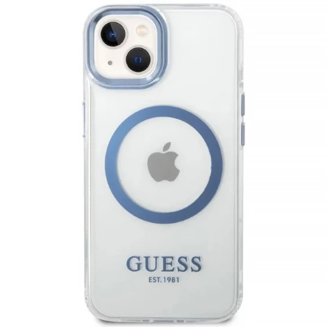 Чехол Guess Metal Outline для iPhone 14 Plus Blue with MagSafe (GUHMP14MHTRMB)