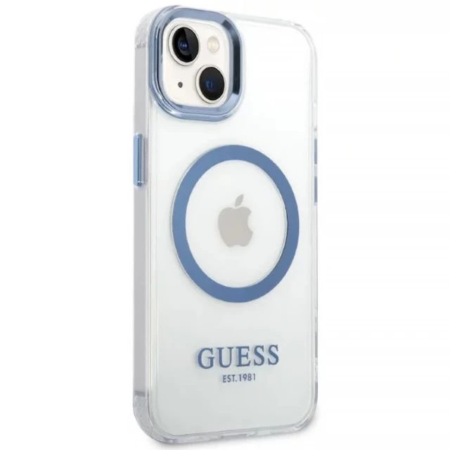 Чехол Guess Metal Outline для iPhone 14 Plus Blue with MagSafe (GUHMP14MHTRMB)
