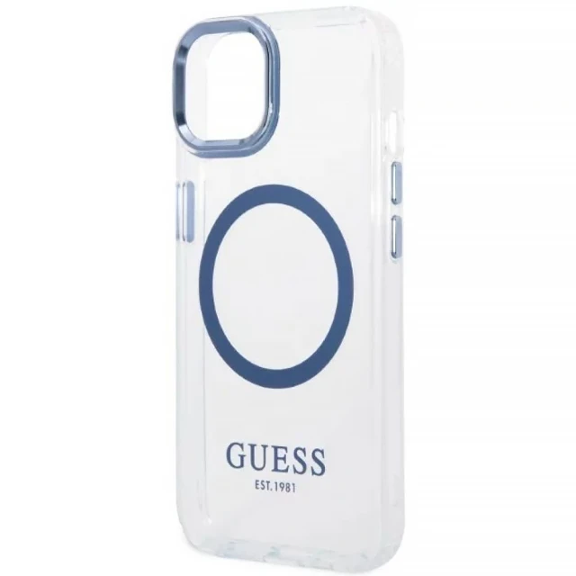 Чехол Guess Metal Outline для iPhone 14 Plus Blue with MagSafe (GUHMP14MHTRMB)