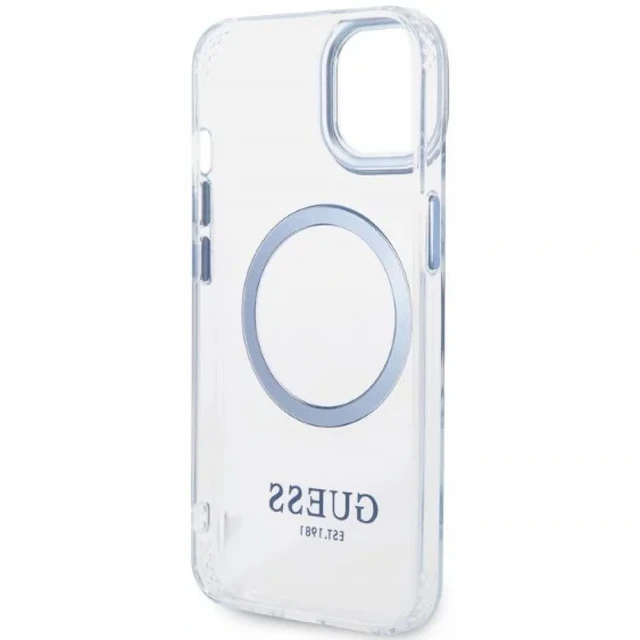 Чехол Guess Metal Outline для iPhone 14 Plus Blue with MagSafe (GUHMP14MHTRMB)