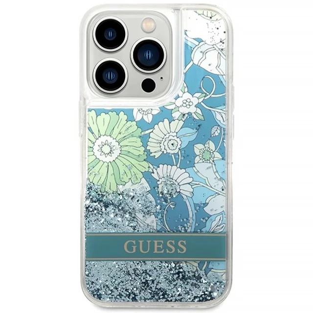 Чохол Guess Flower Liquid Glitter для iPhone 14 Pro Max Green (GUHCP14XLFLSN)