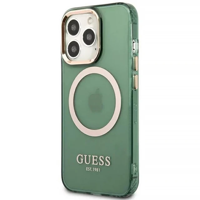 Чехол Guess Gold Outline Translucent для iPhone 13 Pro Khaki with MagSafe (GUHMP13LHTCMA)