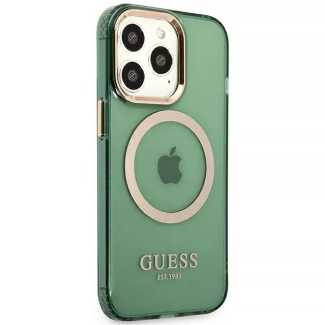 Чехол Guess Gold Outline Translucent для iPhone 13 Pro Khaki with MagSafe (GUHMP13LHTCMA)