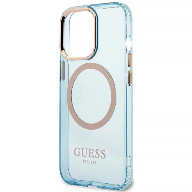 Чехол Guess Gold Outline Translucent для iPhone 13 Pro Blue with MagSafe (GUHMP13LHTCMB)