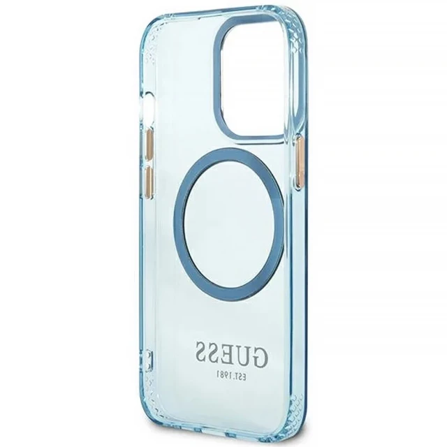 Чехол Guess Gold Outline Translucent для iPhone 13 Pro Blue with MagSafe (GUHMP13LHTCMB)