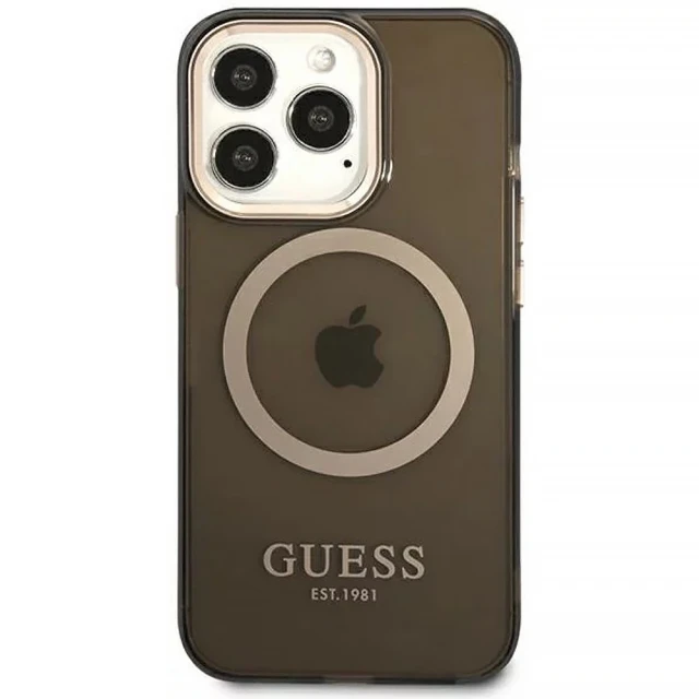 Чохол Guess Gold Outline Translucent для iPhone 13 Pro Black with MagSafe (GUHMP13LHTCMK)