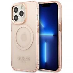 Чохол Guess Gold Outline Translucent для iPhone 13 Pro Pink with MagSafe (GUHMP13LHTCMP)