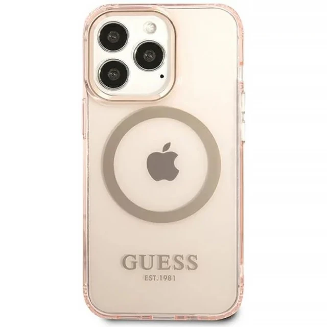 Чохол Guess Gold Outline Translucent для iPhone 13 Pro Pink with MagSafe (GUHMP13LHTCMP)
