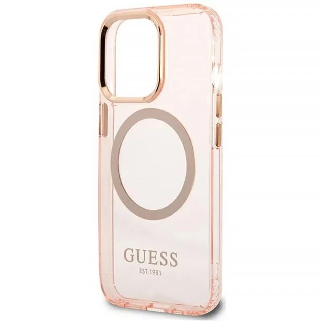 Чохол Guess Gold Outline Translucent для iPhone 13 Pro Pink with MagSafe (GUHMP13LHTCMP)