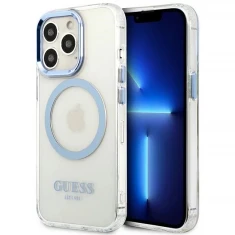 Чохол Guess Metal Outline для iPhone 13 Pro Blue with MagSafe (GUHMP13LHTRMB)