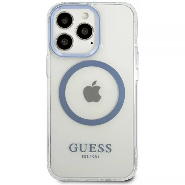 Чохол Guess Metal Outline для iPhone 13 Pro Blue with MagSafe (GUHMP13LHTRMB)