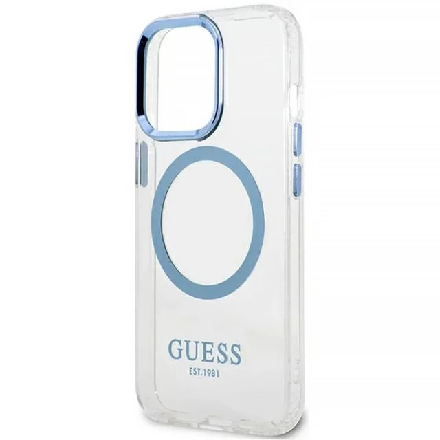Чохол Guess Metal Outline для iPhone 13 Pro Blue with MagSafe (GUHMP13LHTRMB)