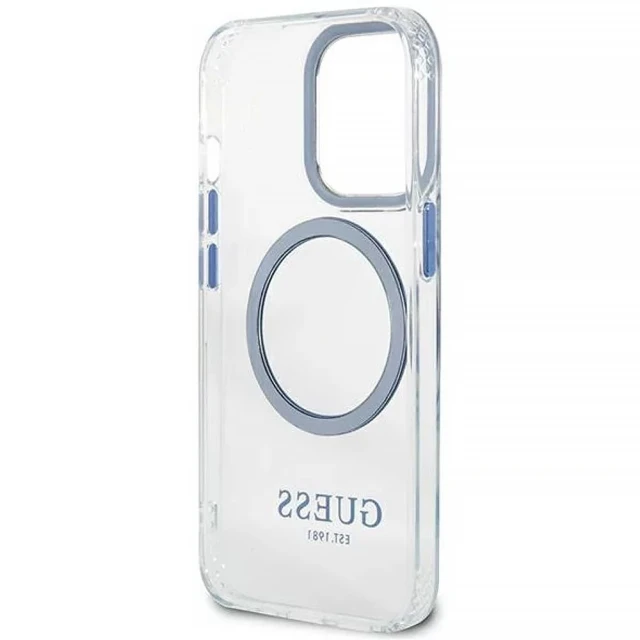 Чохол Guess Metal Outline для iPhone 13 Pro Blue with MagSafe (GUHMP13LHTRMB)