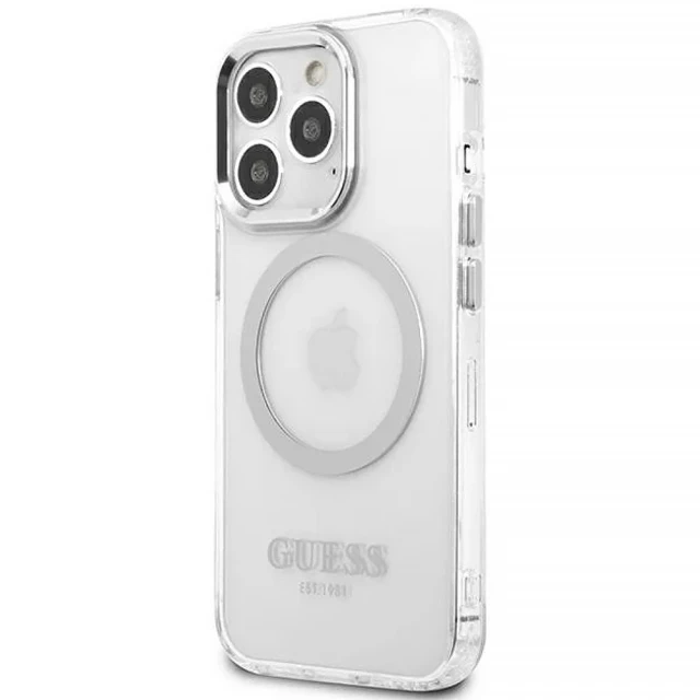 Чохол Guess Metal Outline для iPhone 13 Pro Silver with MagSafe (GUHMP13LHTRMS)